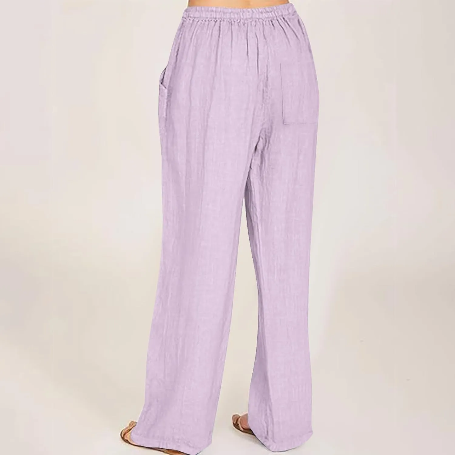 Linen Pants Women High Waisted Drawstring Palazzo Pants 2025 Flowy Wide Leg Trouser with Pockets Beach Vacation Clothes