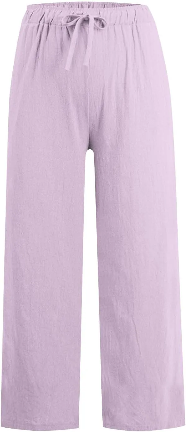 Linen Pants Women High Waisted Drawstring Palazzo Pants 2025 Flowy Wide Leg Trouser with Pockets Beach Vacation Clothes