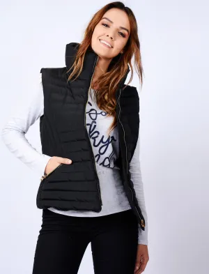 Litsy Quilted Gilet with Funnel Neck in Black - Tokyo Laundry