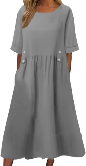 LOAIHA Womens Cotton Shirt Dress Summer Casual Loose Short Sleeve Button Down Beach Cover Up Shirts with Pockets