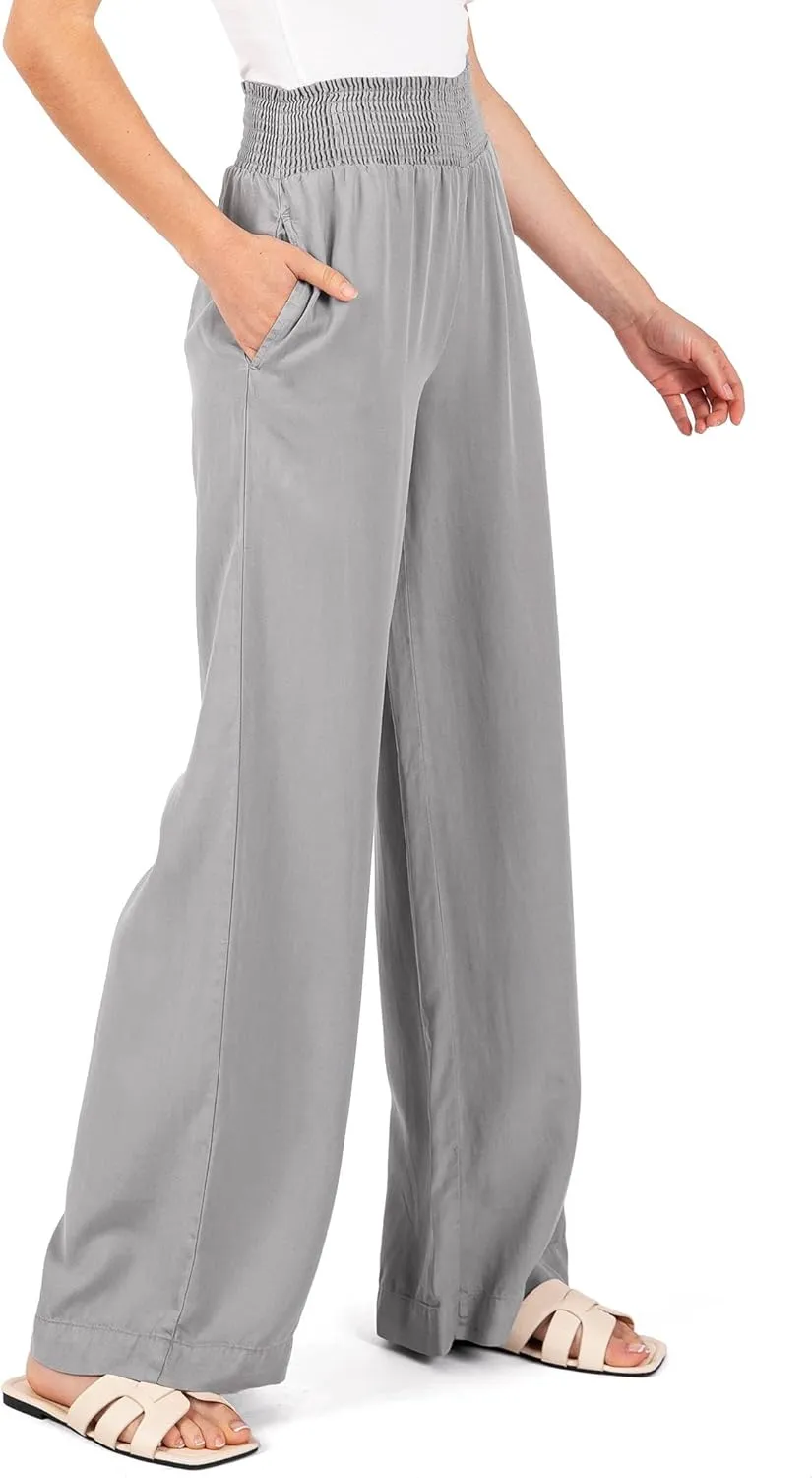 Love Tree Womens Smocked Waist Wide-Leg Tencel Summer Pants