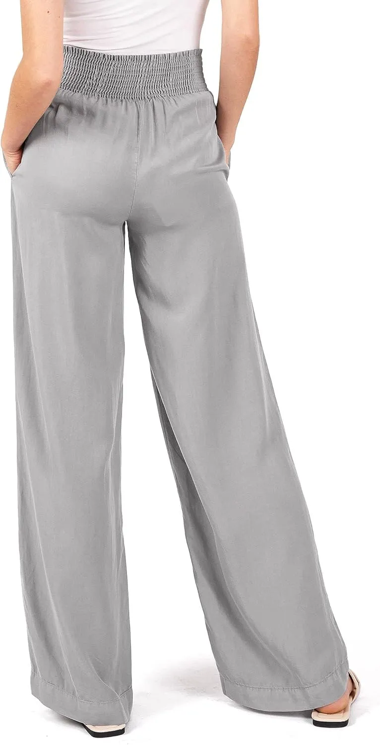 Love Tree Womens Smocked Waist Wide-Leg Tencel Summer Pants