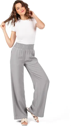 Love Tree Womens Smocked Waist Wide-Leg Tencel Summer Pants