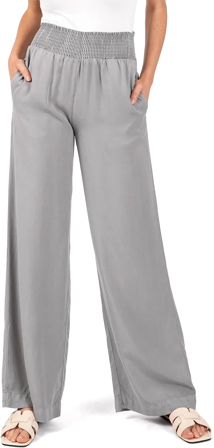 Love Tree Womens Smocked Waist Wide-Leg Tencel Summer Pants