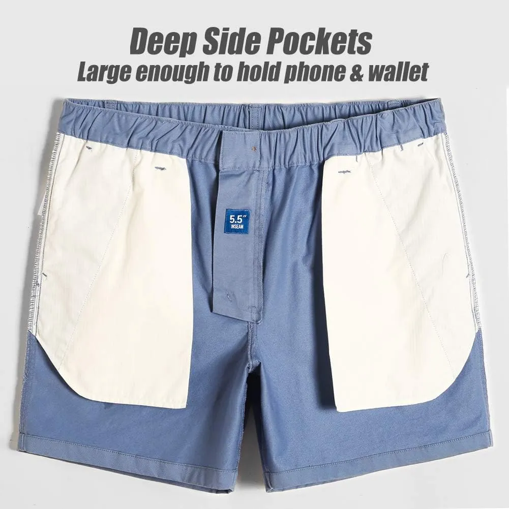 maamgic Men's Classic-fit 5.5" Cotton Casual Shorts Elastic Waistband with Multi-Pocket Daily Wear Walking Summer Outfit