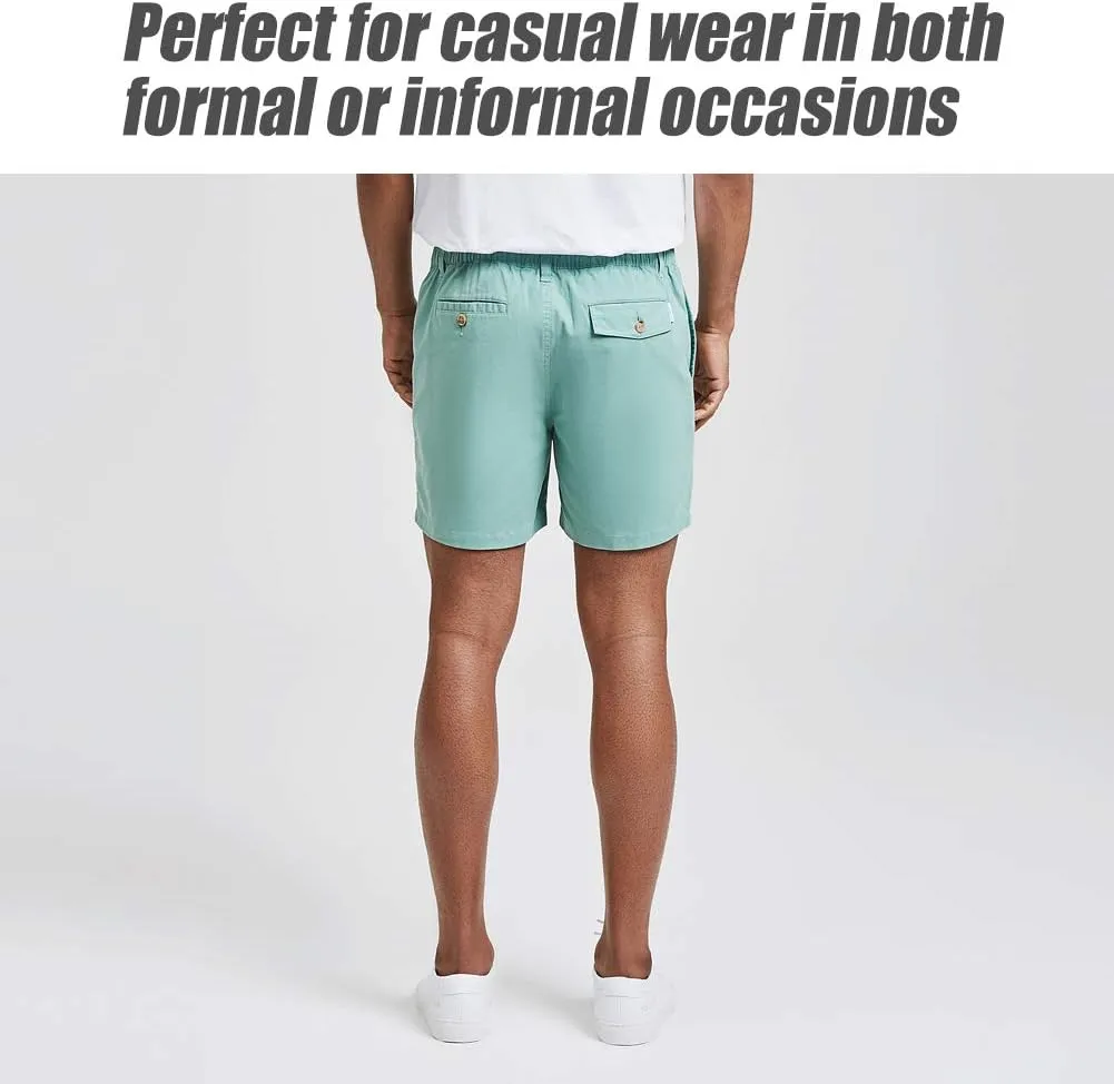 maamgic Men's Classic-fit 5.5" Cotton Casual Shorts Elastic Waistband with Multi-Pocket Daily Wear Walking Summer Outfit