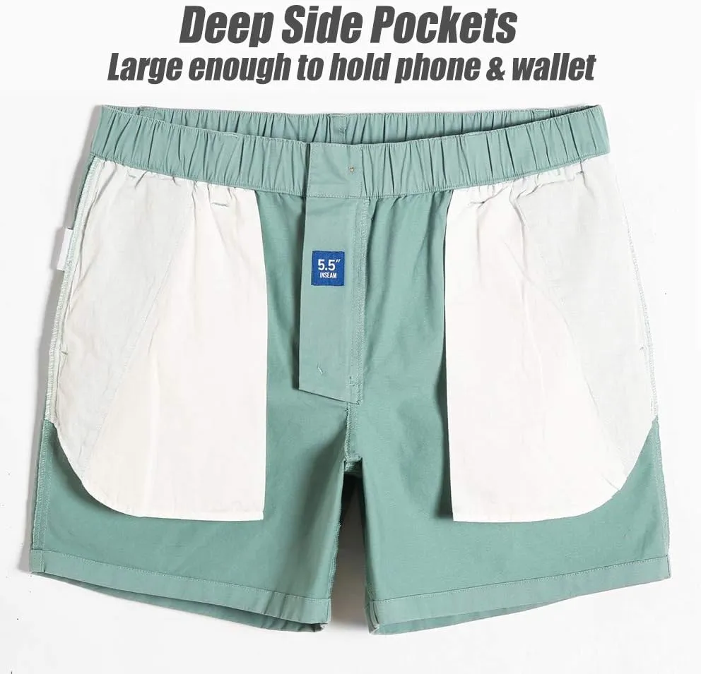 maamgic Men's Classic-fit 5.5" Cotton Casual Shorts Elastic Waistband with Multi-Pocket Daily Wear Walking Summer Outfit