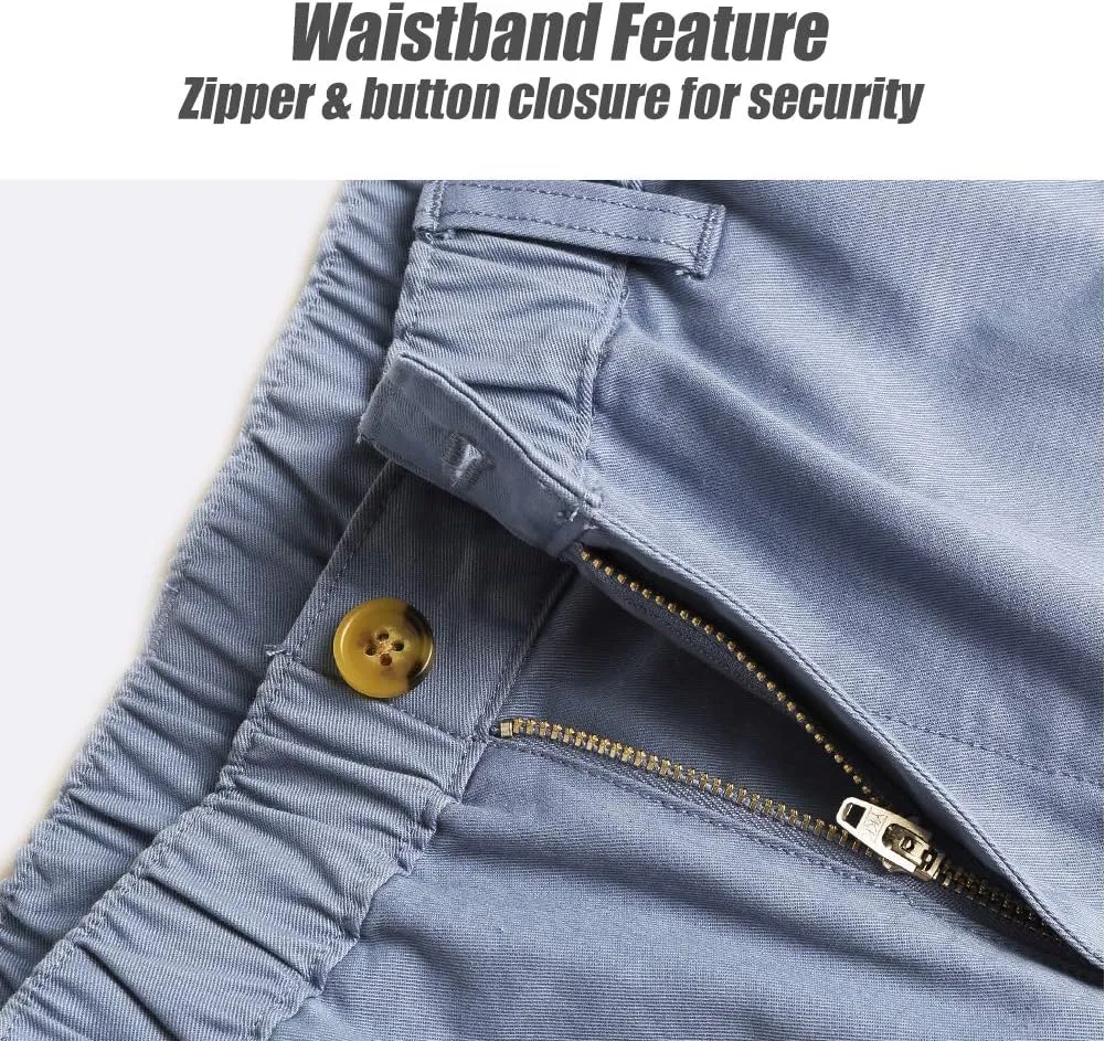maamgic Men's Classic-fit 5.5" Cotton Casual Shorts Elastic Waistband with Multi-Pocket Daily Wear Walking Summer Outfit