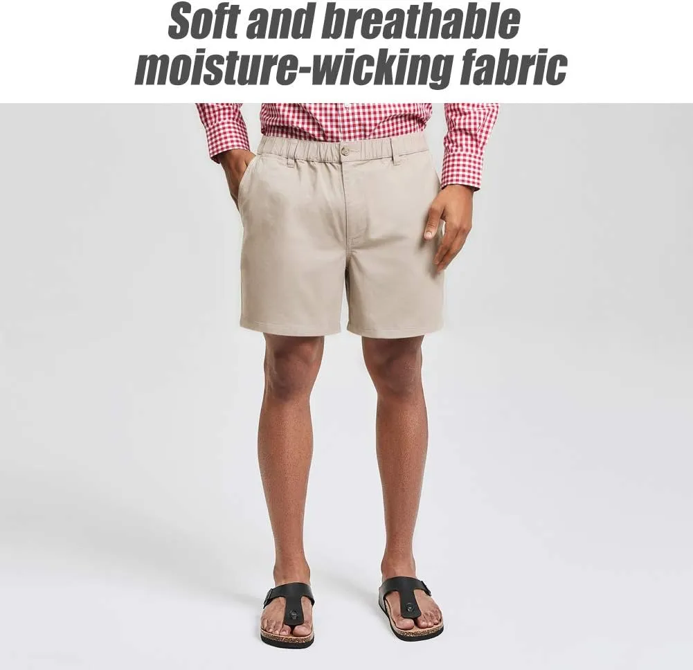 maamgic Men's Classic-fit 5.5" Cotton Casual Shorts Elastic Waistband with Multi-Pocket Daily Wear Walking Summer Outfit
