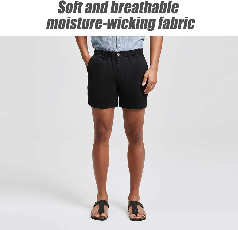 maamgic Men's Classic-fit 5.5" Cotton Casual Shorts Elastic Waistband with Multi-Pocket Daily Wear Walking Summer Outfit