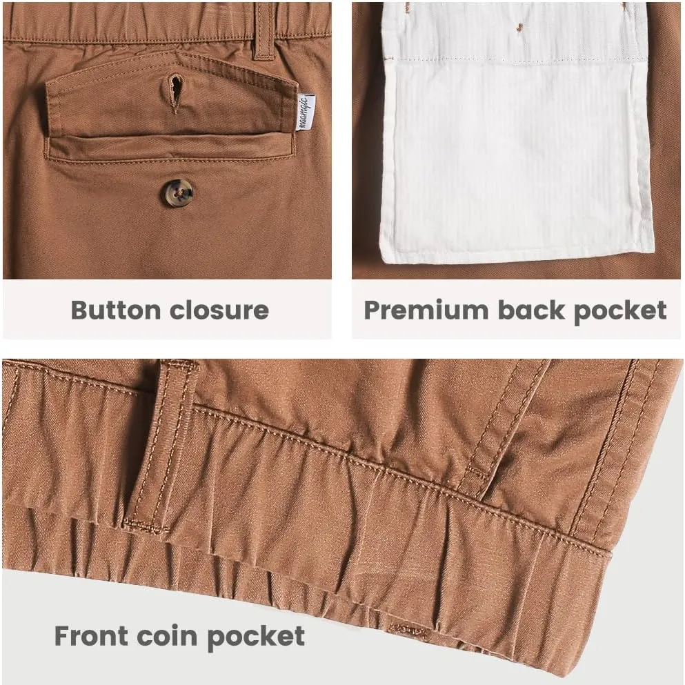 maamgic Men's Classic-fit 5.5" Cotton Casual Shorts Elastic Waistband with Multi-Pocket Daily Wear Walking Summer Outfit