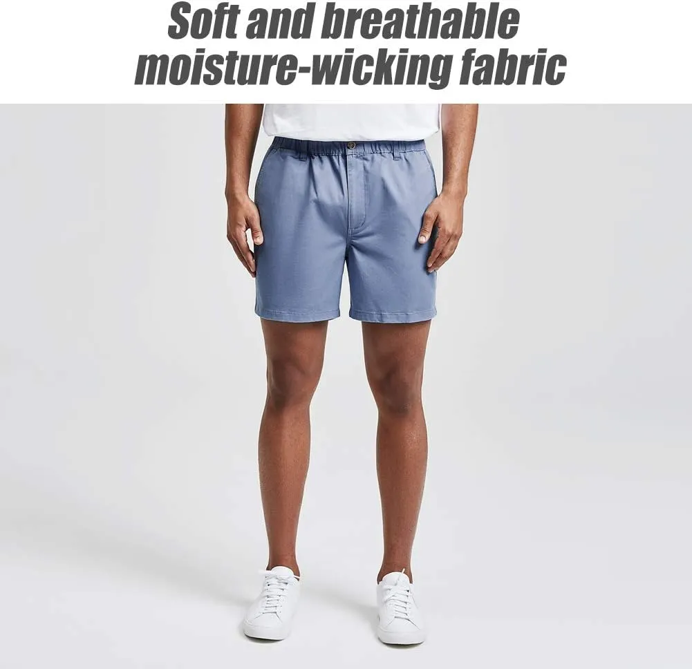 maamgic Men's Classic-fit 5.5" Cotton Casual Shorts Elastic Waistband with Multi-Pocket Daily Wear Walking Summer Outfit