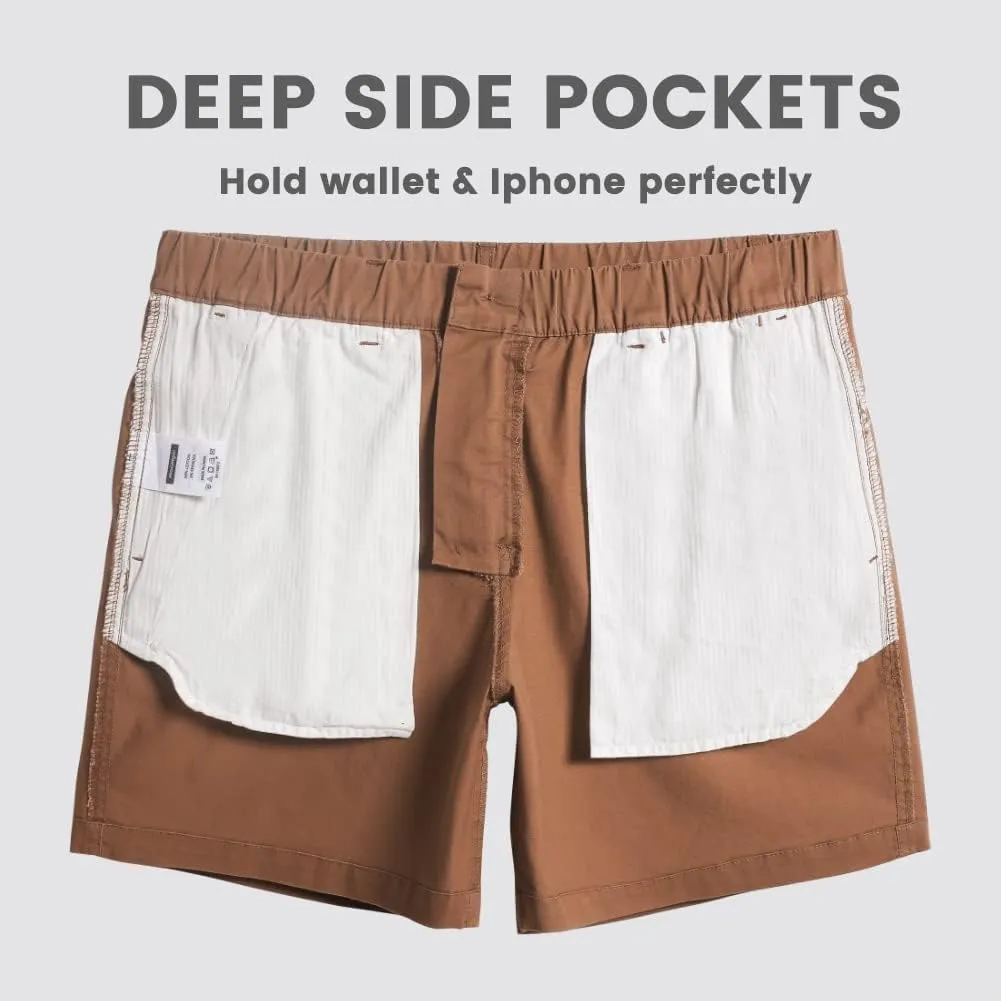maamgic Men's Classic-fit 5.5" Cotton Casual Shorts Elastic Waistband with Multi-Pocket Daily Wear Walking Summer Outfit