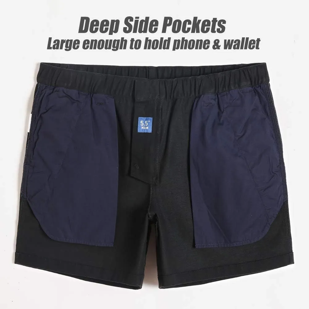 maamgic Men's Classic-fit 5.5" Cotton Casual Shorts Elastic Waistband with Multi-Pocket Daily Wear Walking Summer Outfit