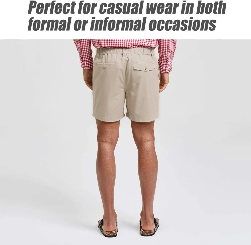 maamgic Men's Classic-fit 5.5" Cotton Casual Shorts Elastic Waistband with Multi-Pocket Daily Wear Walking Summer Outfit