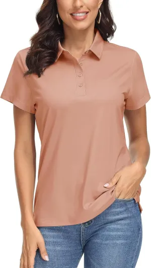 MAGCOMSEN Women's Polo Shirts UPF 50  Sun Protection 4 Buttons Casual Work Quick Dry Short Sleeve Collared Golf Shirt