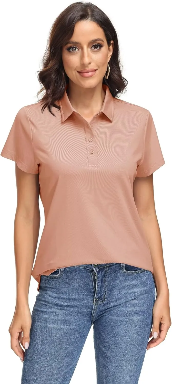 MAGCOMSEN Women's Polo Shirts UPF 50  Sun Protection 4 Buttons Casual Work Quick Dry Short Sleeve Collared Golf Shirt