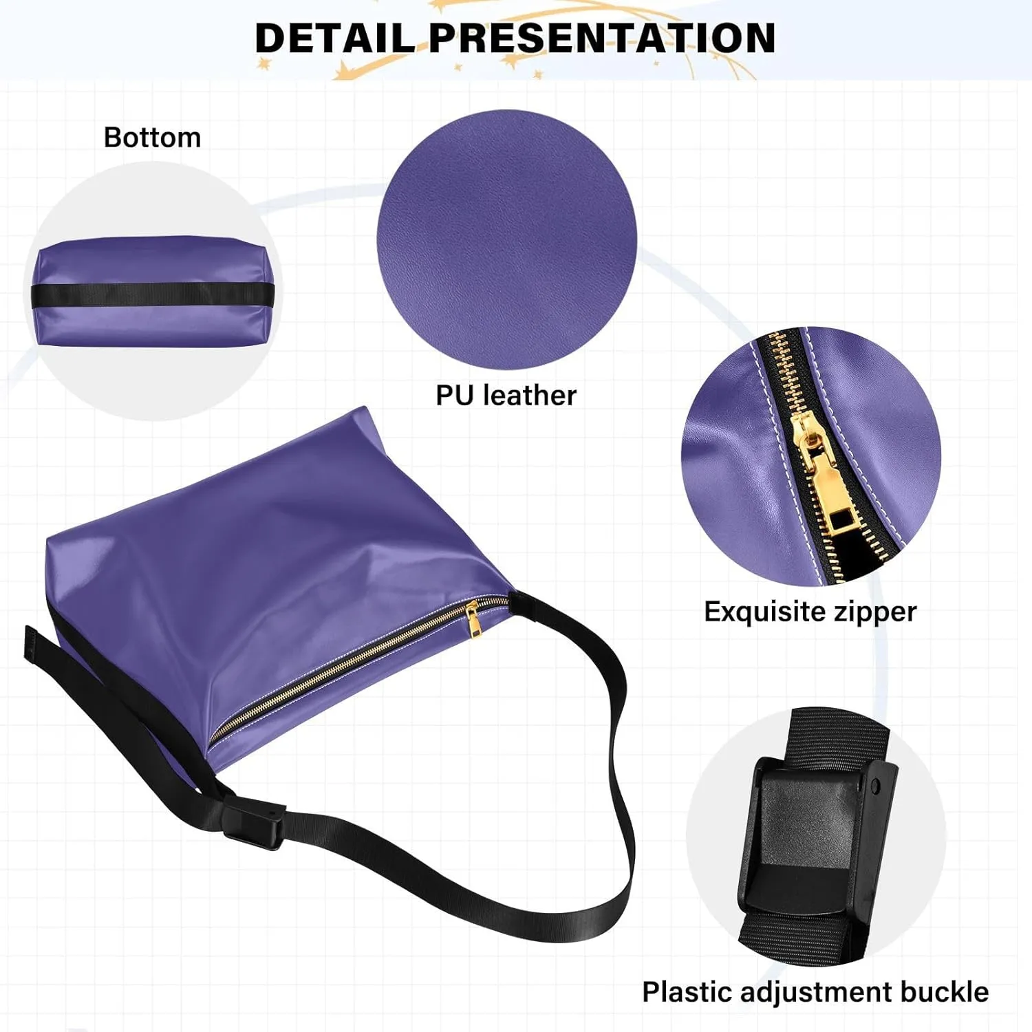 Magenta Crossbody Bag for Women Men with Adjustable Strap PU Leather Shoulder Hobo Purse Bag 20868