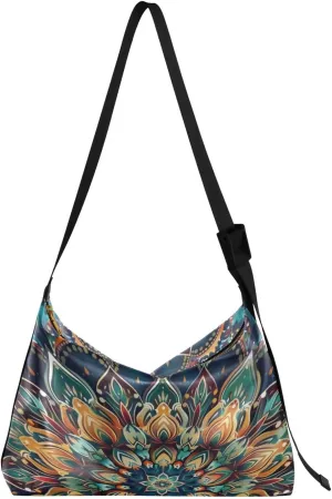 Mandala Shoulder Bag for Women Waterproof PU Leather Hobo Bags Crossbody Purse with Zipper Closure