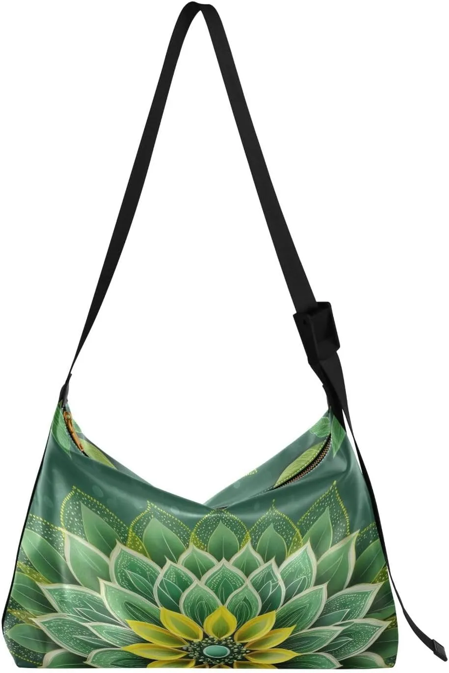 Mandala Texture Green Shoulder Bag for Women Waterproof PU Leather Hobo Bags Crossbody Purse with Zipper Closure