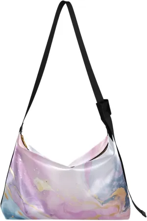 Marble Blue Purple Crossbody Bag for Women Men with Adjustable Strap PU Leather Shoulder Hobo Purse Bag 20849746