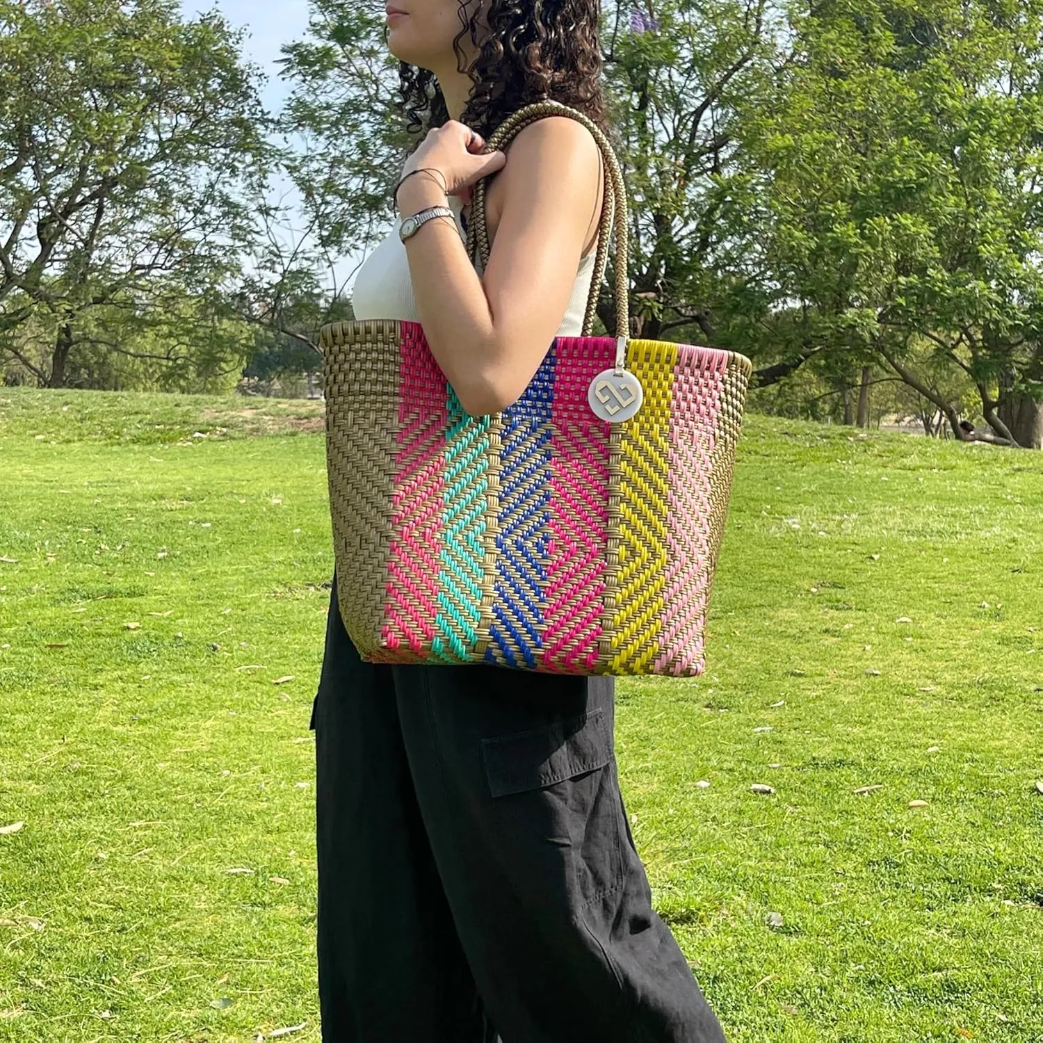 MARIA VICTORIA Women's Waterproof Plastic Tote - Medium, Stylish Spring/Summer Bag for Daily Use & Travel