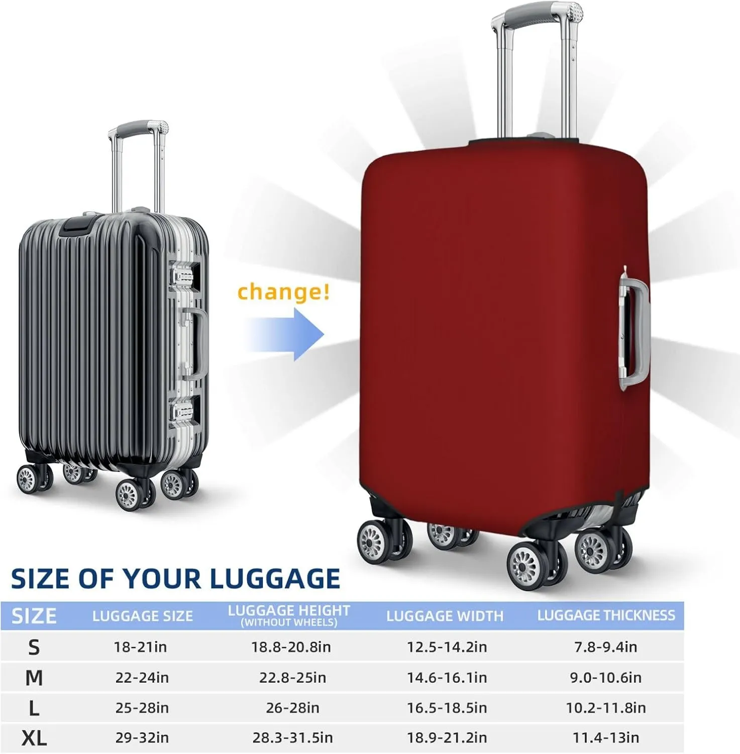 Maroon Luggage Cover Washable Elasticated Luggage Covers for Suitcase tsa Approved Stylish Dust and Scratch Resistant Luggage Case Protector for Kids and Adults