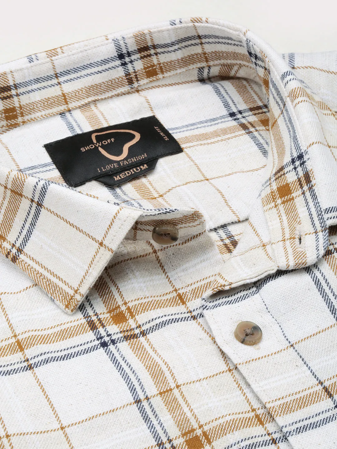 Men Beige Classic Tartan Checked Casual Cotton Shirt