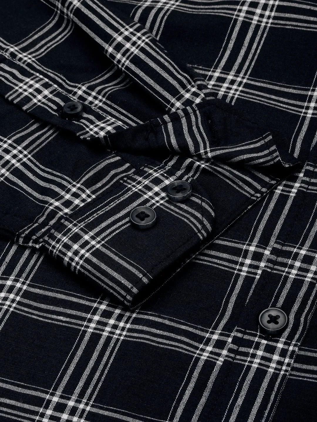Men Black Classic Tartan Check Cotton Casual Shirt