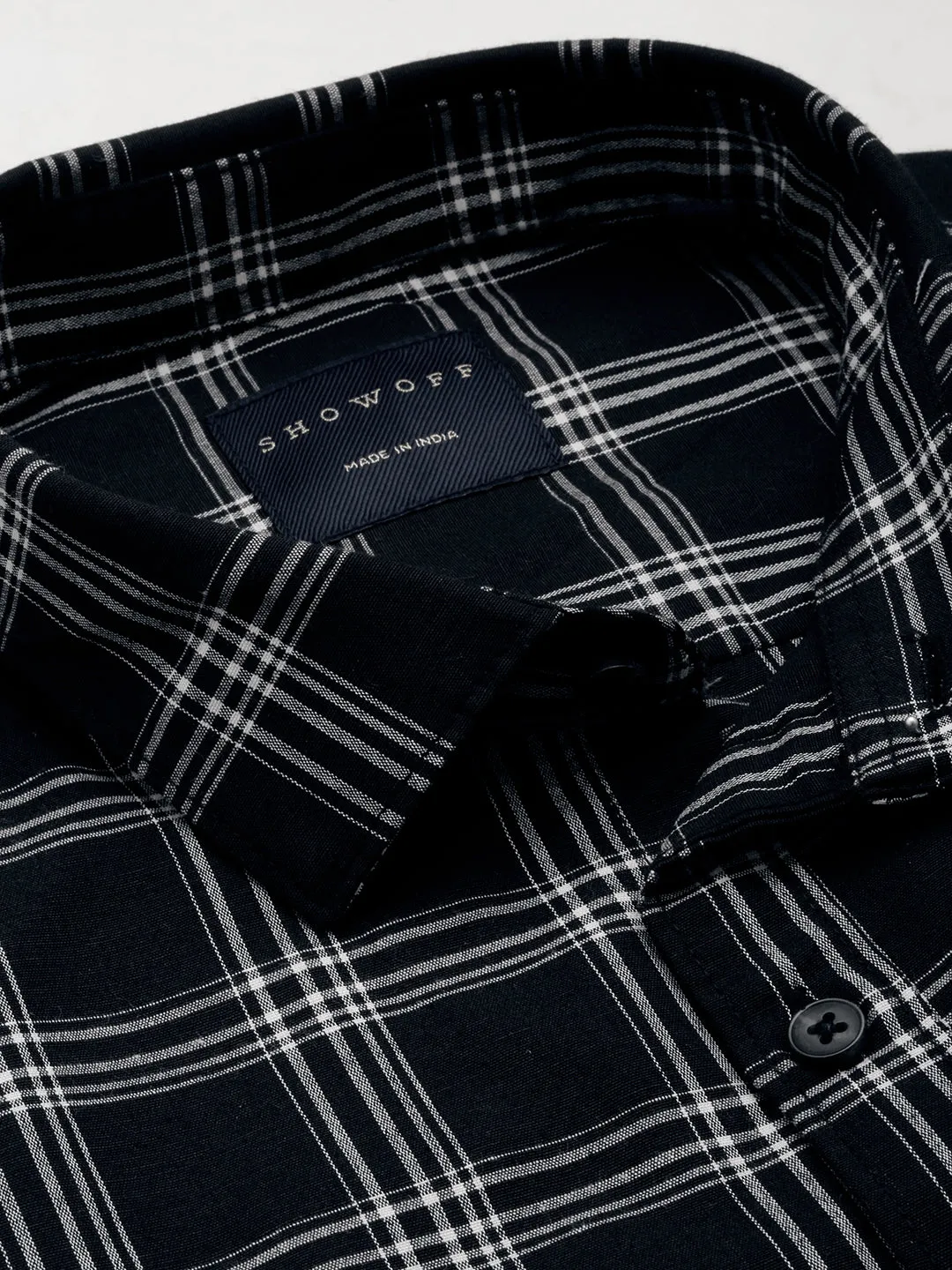Men Black Classic Tartan Check Cotton Casual Shirt