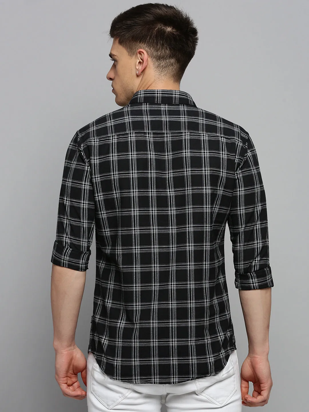 Men Black Classic Tartan Check Cotton Casual Shirt