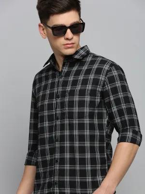 Men Black Classic Tartan Check Cotton Casual Shirt