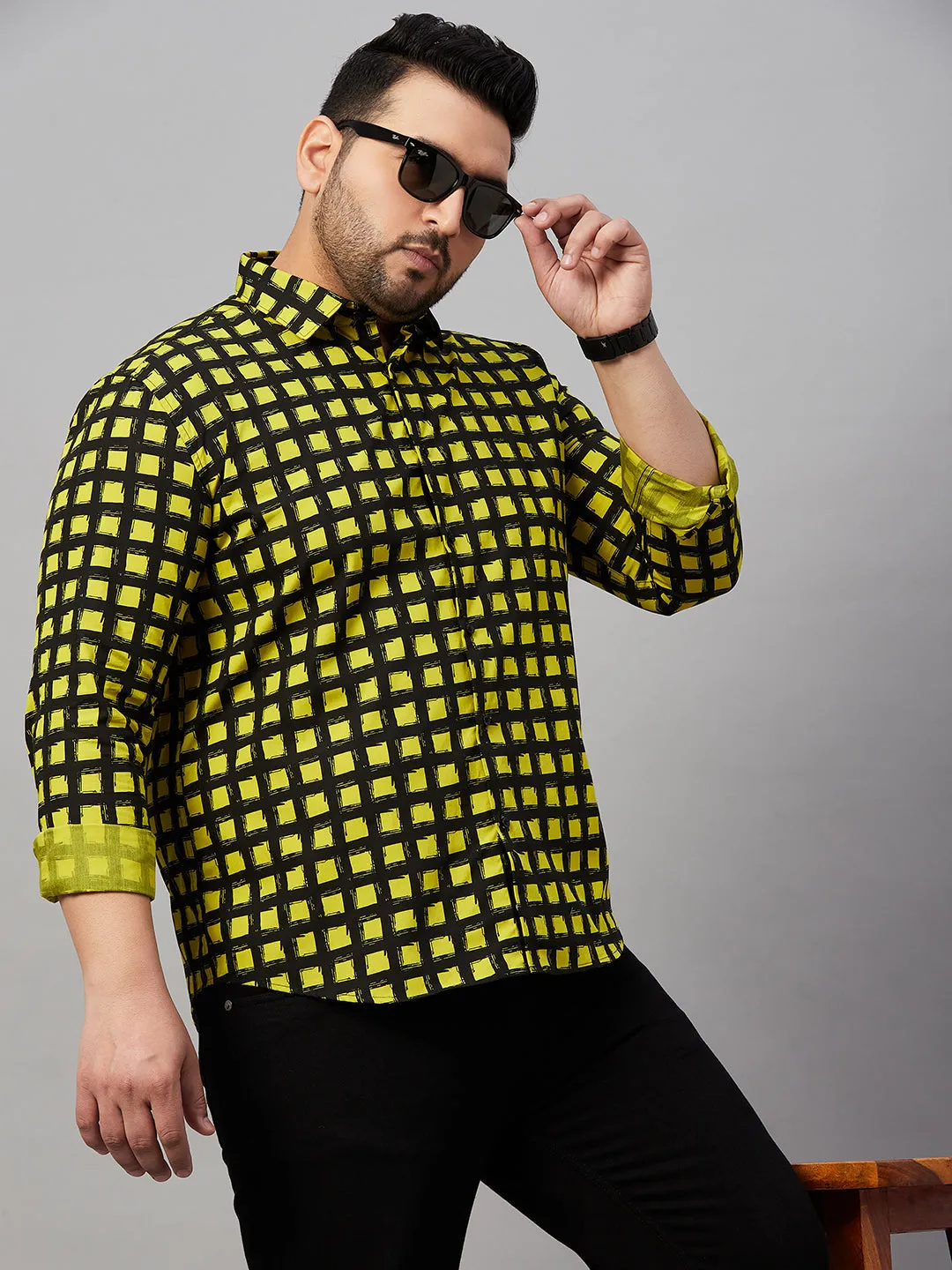 Men Black Comfort Checked Cotton Casual Shirt