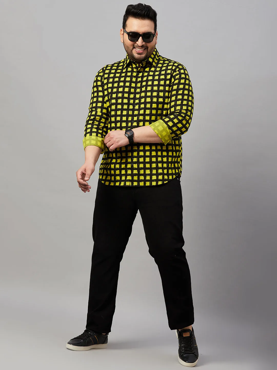 Men Black Comfort Checked Cotton Casual Shirt