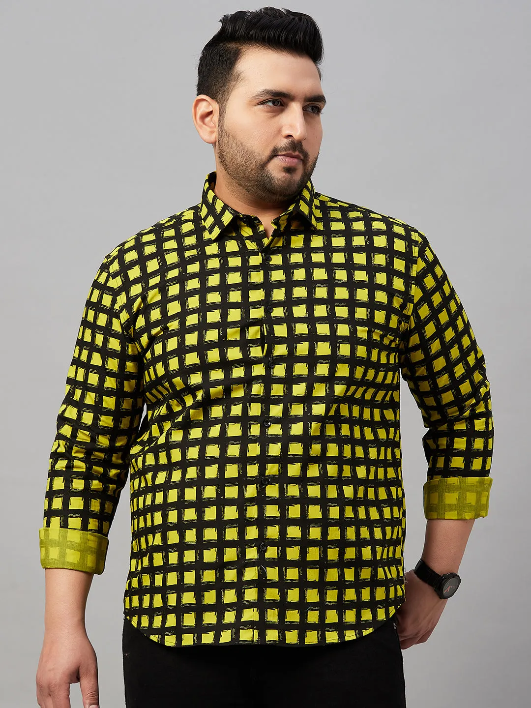 Men Black Comfort Checked Cotton Casual Shirt