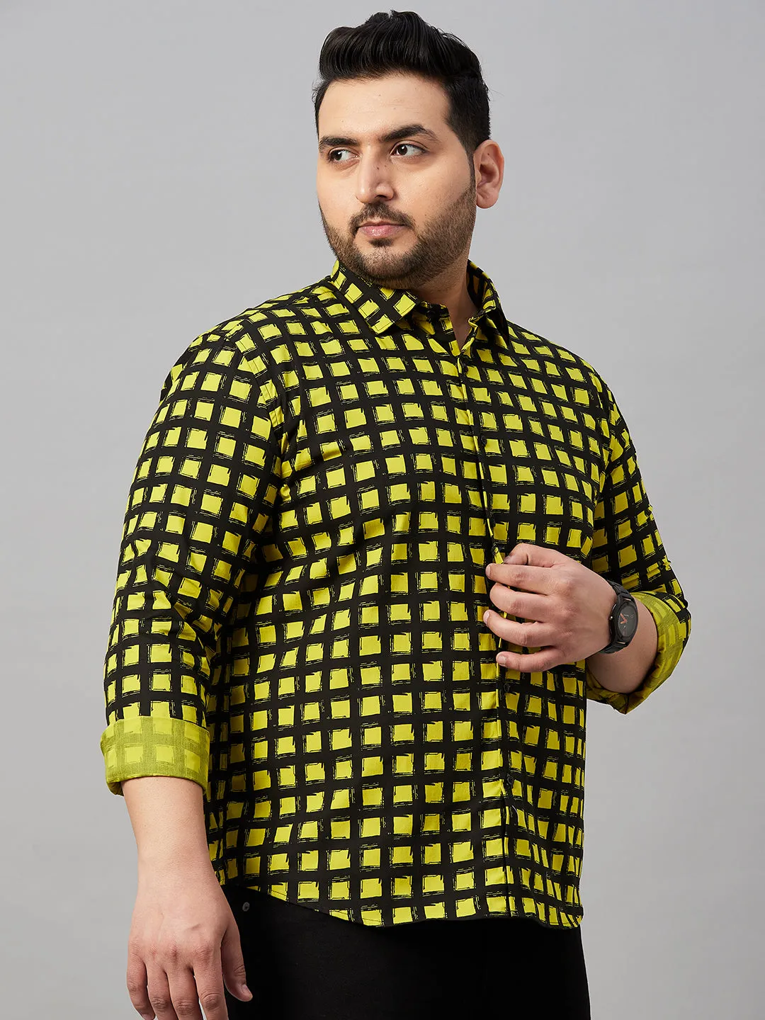 Men Black Comfort Checked Cotton Casual Shirt