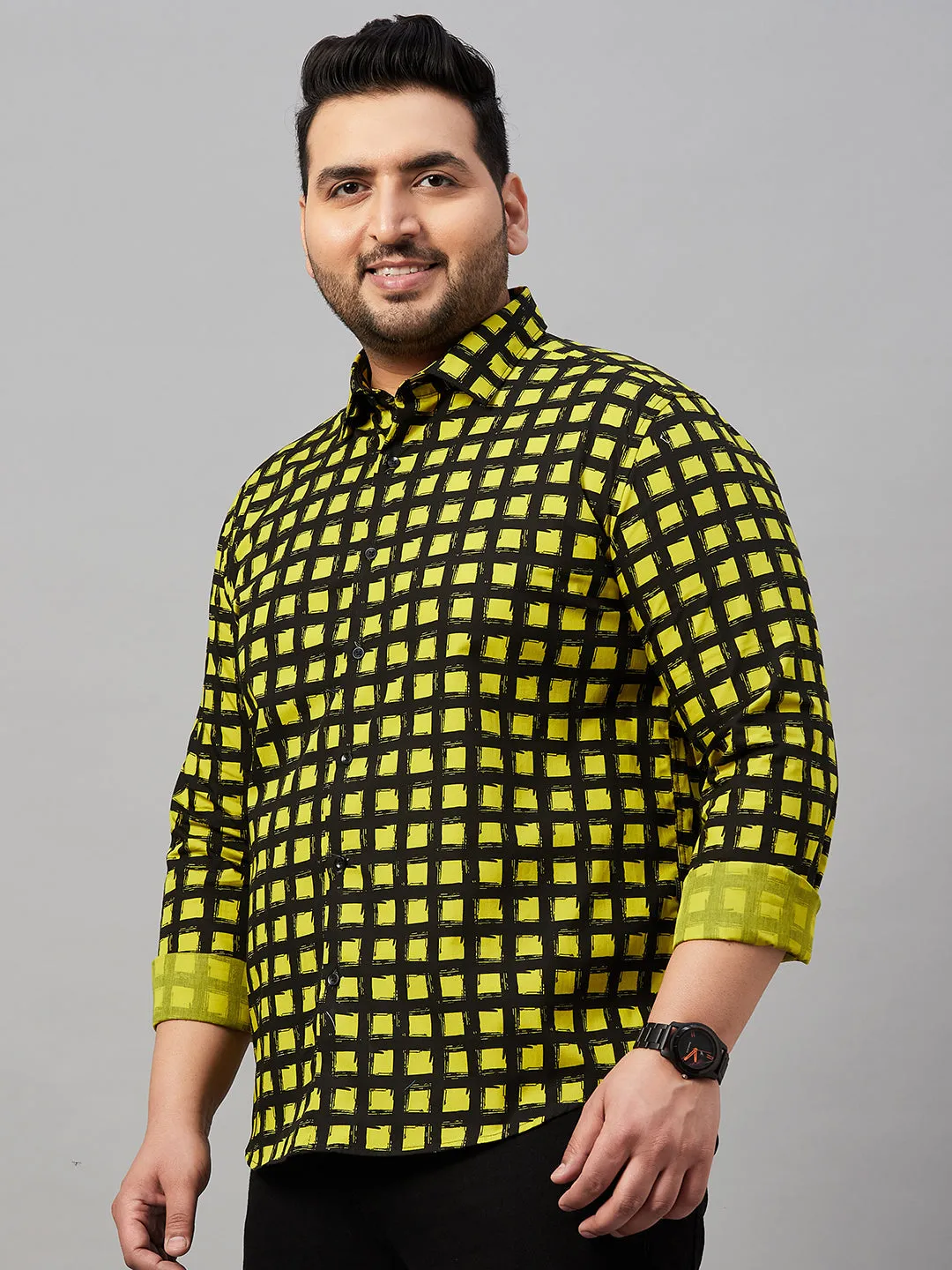Men Black Comfort Checked Cotton Casual Shirt