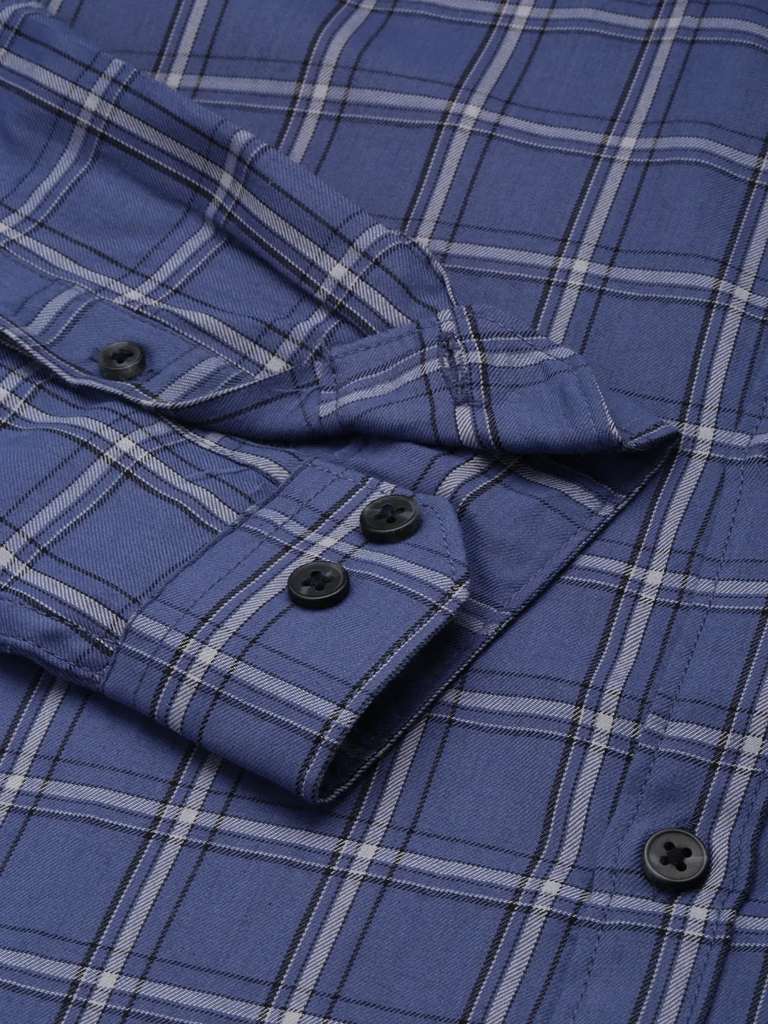 Men Blue Classic Tartan Check Cotton Casual Shirt