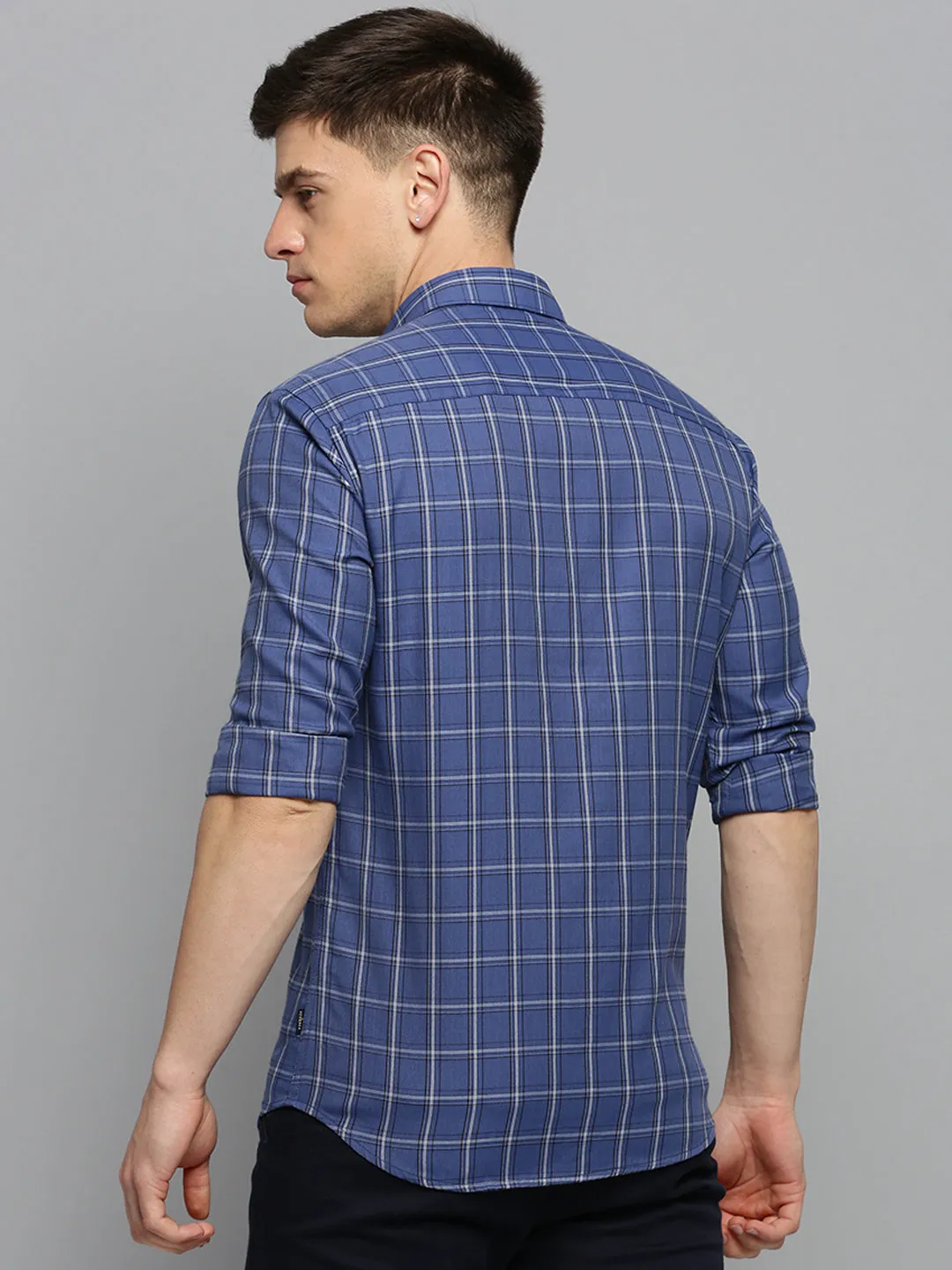Men Blue Classic Tartan Check Cotton Casual Shirt