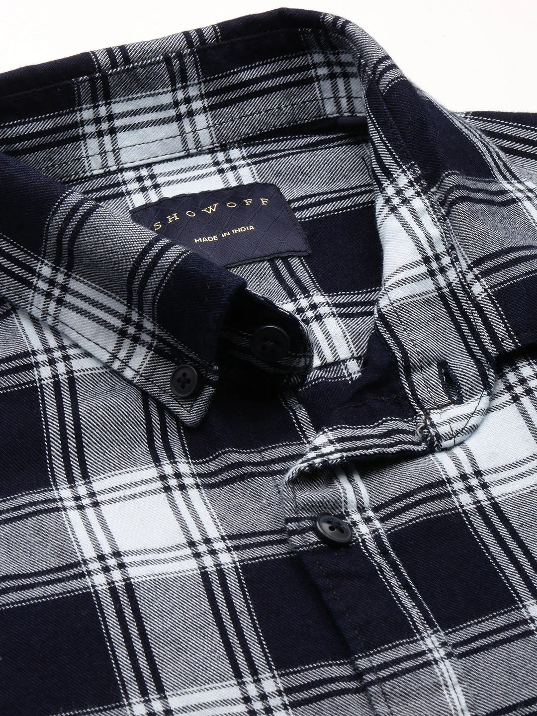 Men Blue Comfort Tartan Checked Button-Down Collar Cotton Casual Shirt