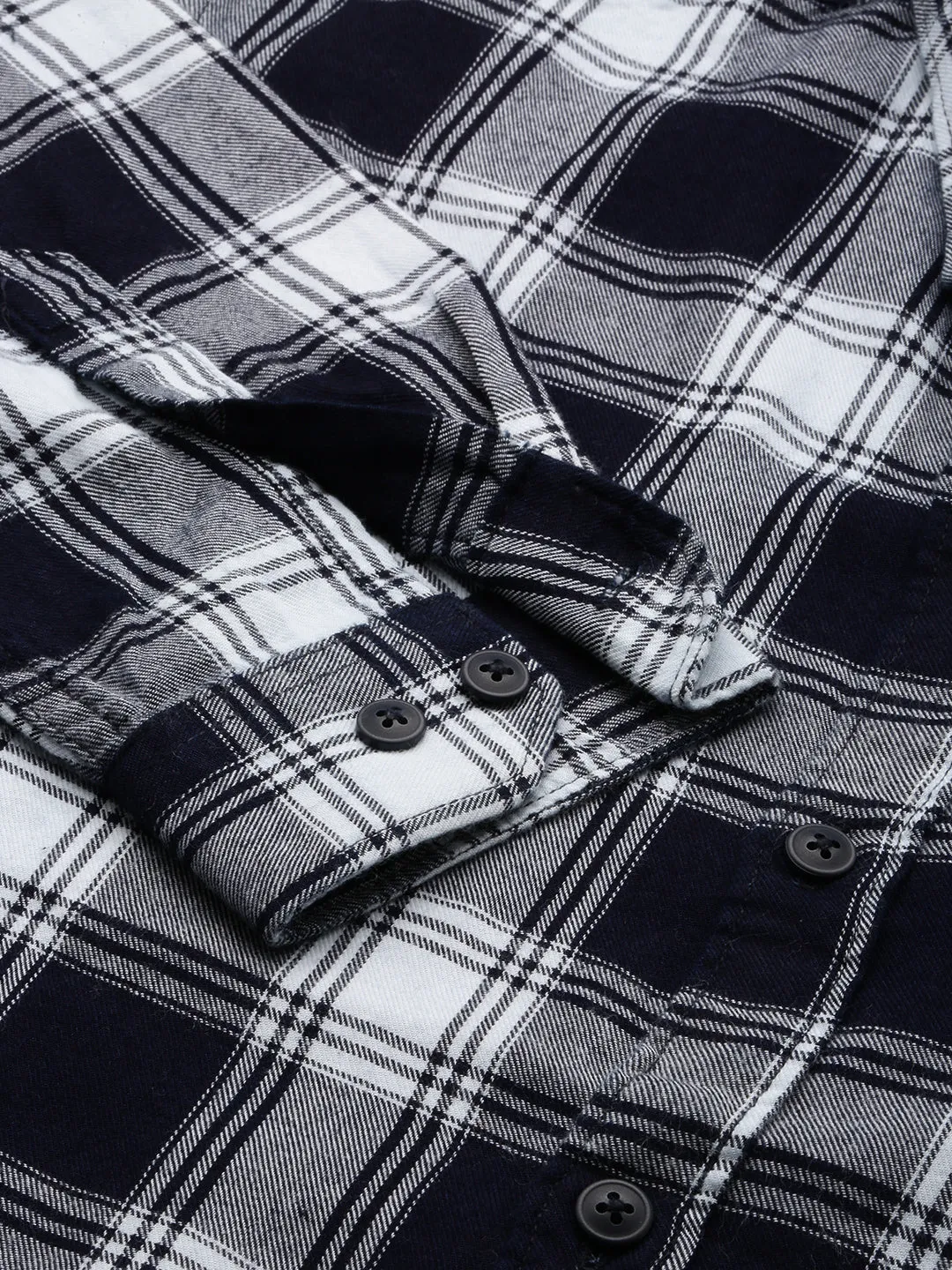 Men Blue Comfort Tartan Checked Button-Down Collar Cotton Casual Shirt