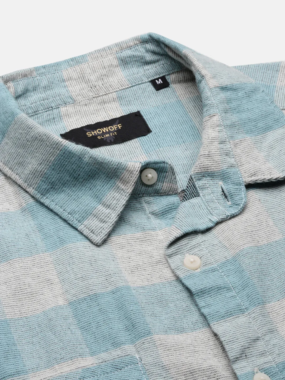 Men Blue Spread Collar Checked Slim Fit Shirt