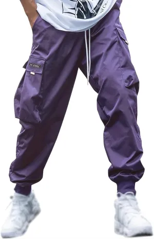 Men Cargo Pants Big and Tall Elastic Waist Drawstring Parachuted Pants Lightweight Baggy Plus Size Sweatpants with Pockets