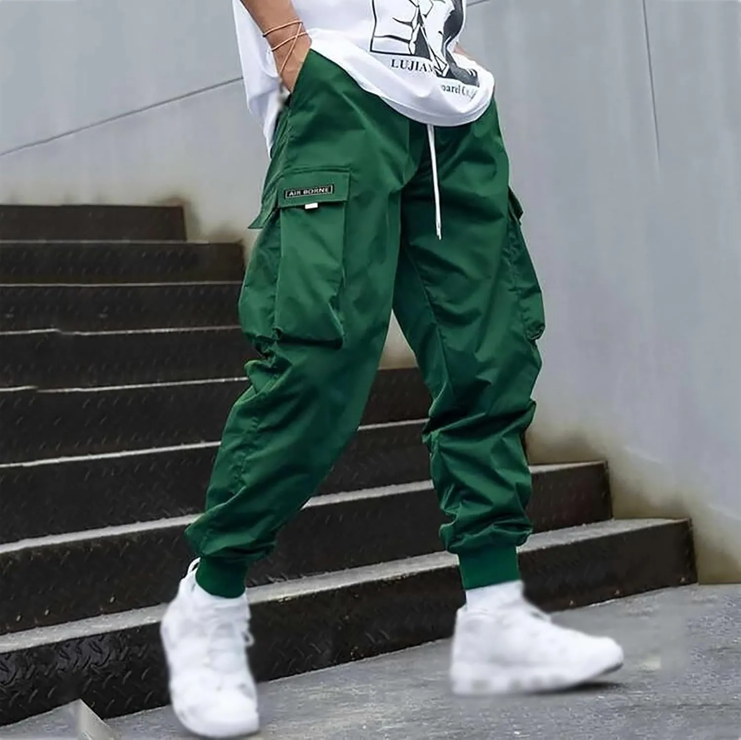 Men Cargo Pants Big and Tall Elastic Waist Drawstring Parachuted Pants Lightweight Baggy Plus Size Sweatpants with Pockets
