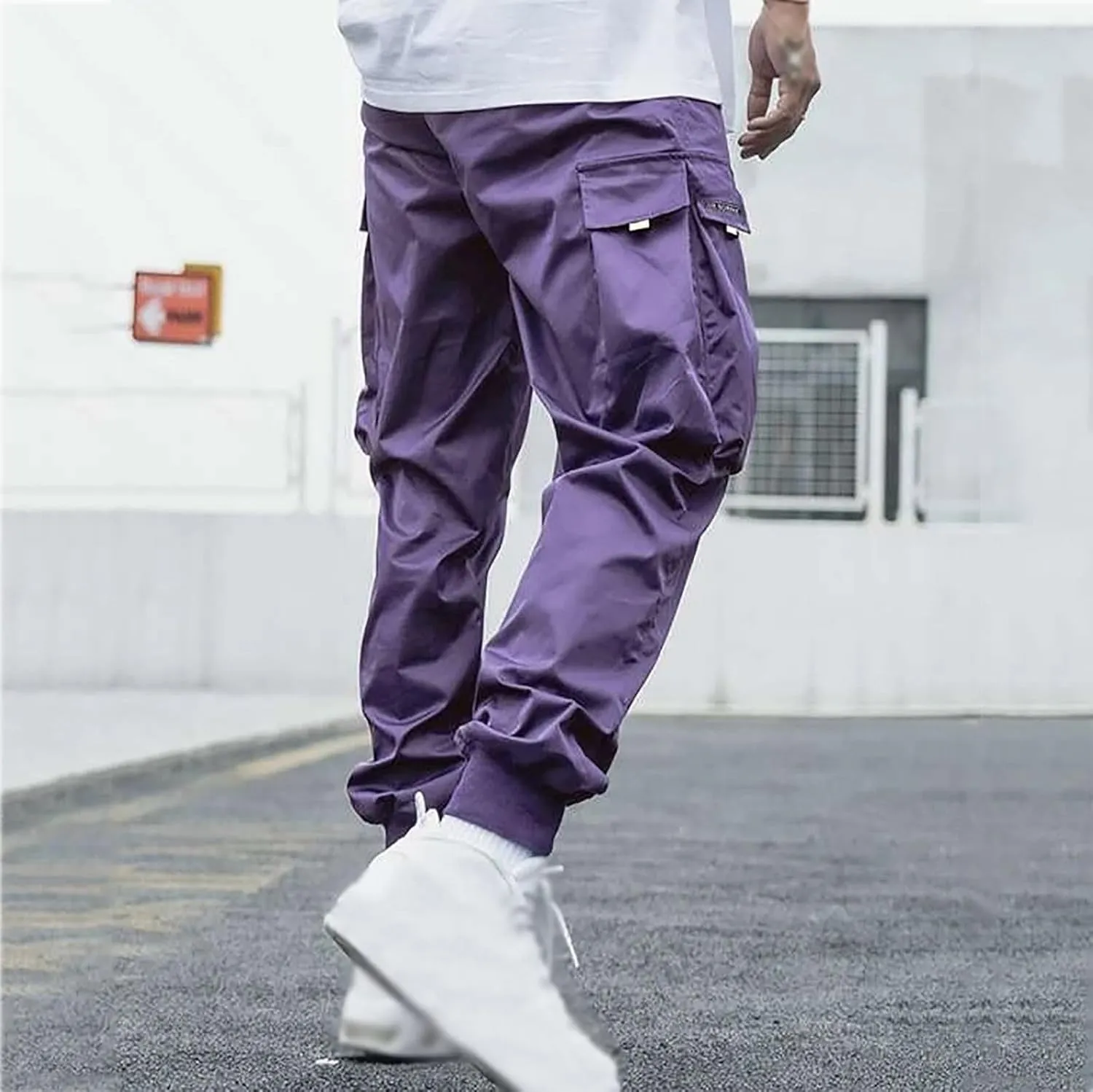 Men Cargo Pants Big and Tall Elastic Waist Drawstring Parachuted Pants Lightweight Baggy Plus Size Sweatpants with Pockets
