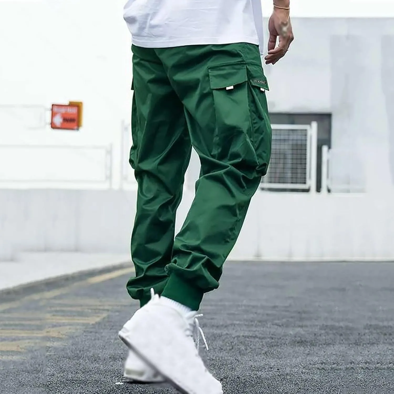 Men Cargo Pants Big and Tall Elastic Waist Drawstring Parachuted Pants Lightweight Baggy Plus Size Sweatpants with Pockets