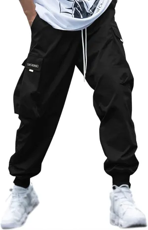 Men Cargo Pants Big and Tall Elastic Waist Drawstring Parachuted Pants Lightweight Baggy Plus Size Sweatpants with Pockets