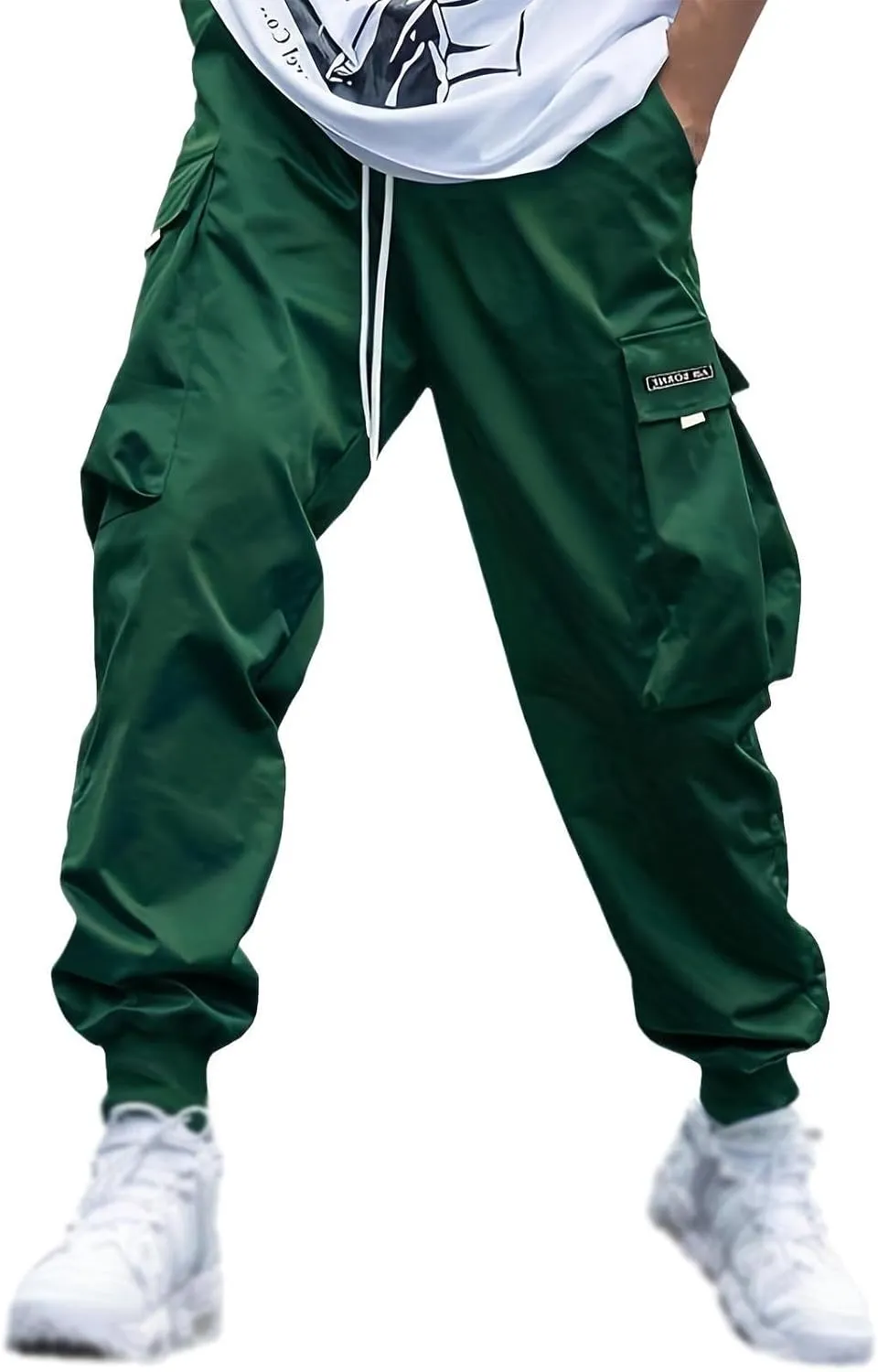 Men Cargo Pants Big and Tall Elastic Waist Drawstring Parachuted Pants Lightweight Baggy Plus Size Sweatpants with Pockets