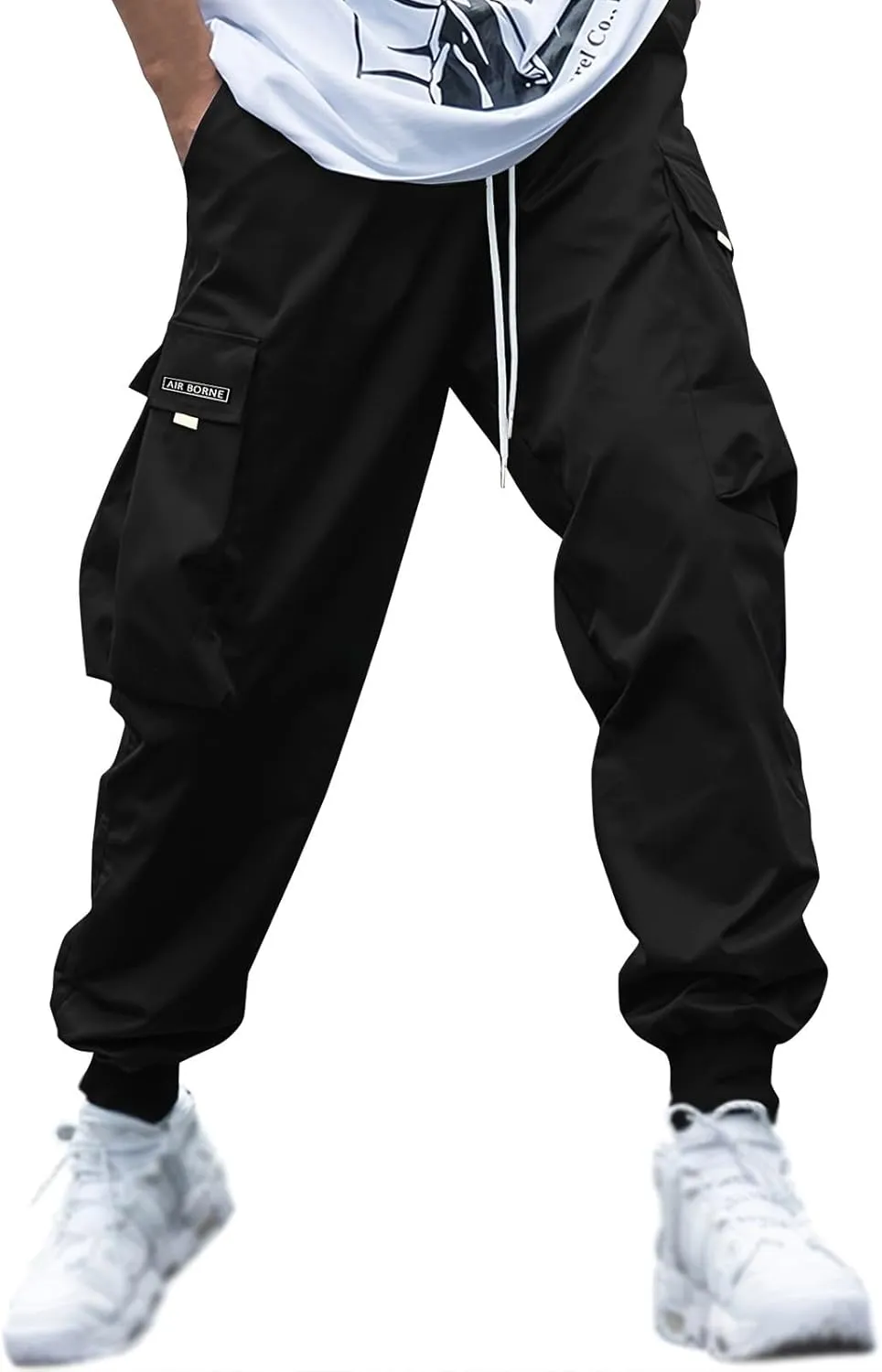 Men Cargo Pants Big and Tall Elastic Waist Drawstring Parachuted Pants Lightweight Baggy Plus Size Sweatpants with Pockets