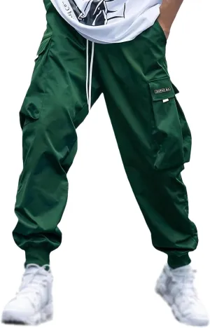 Men Cargo Pants Big and Tall Elastic Waist Drawstring Parachuted Pants Lightweight Baggy Plus Size Sweatpants with Pockets